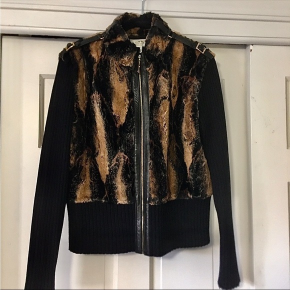 ST. JOHN BLACK LEATHER AND 80% WOOL JACKET - Picture 5 of 13